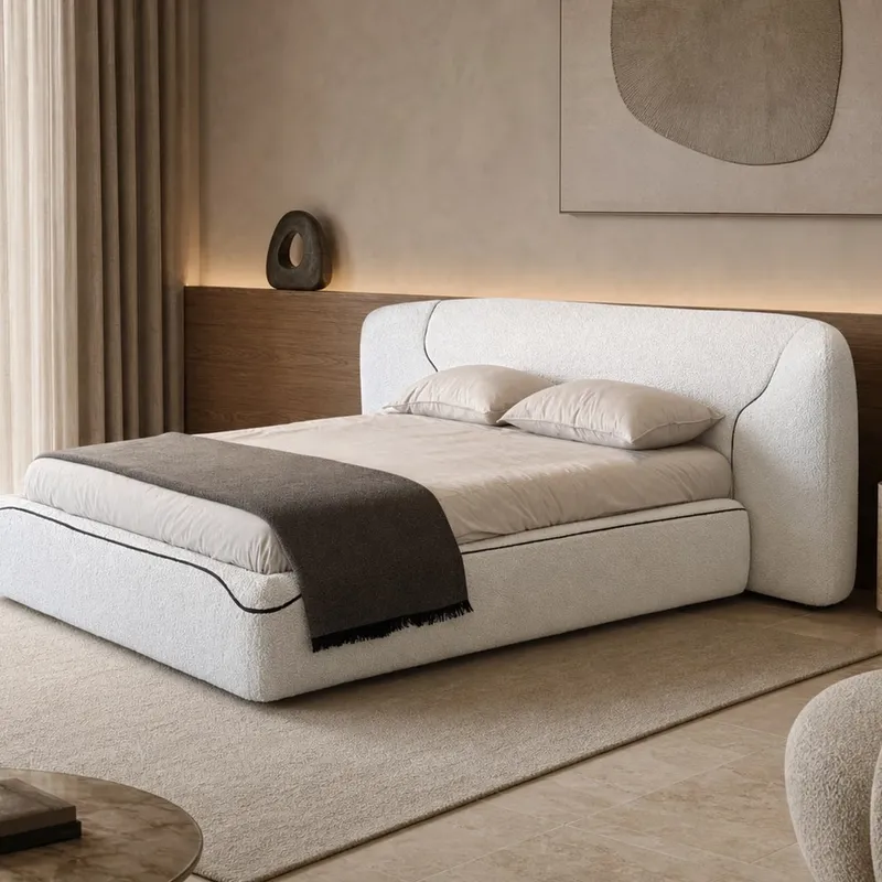 Piped-Surround Fabric Upholstered Bed