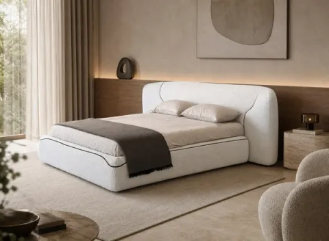 Piped-Surround Fabric Upholstered Bed