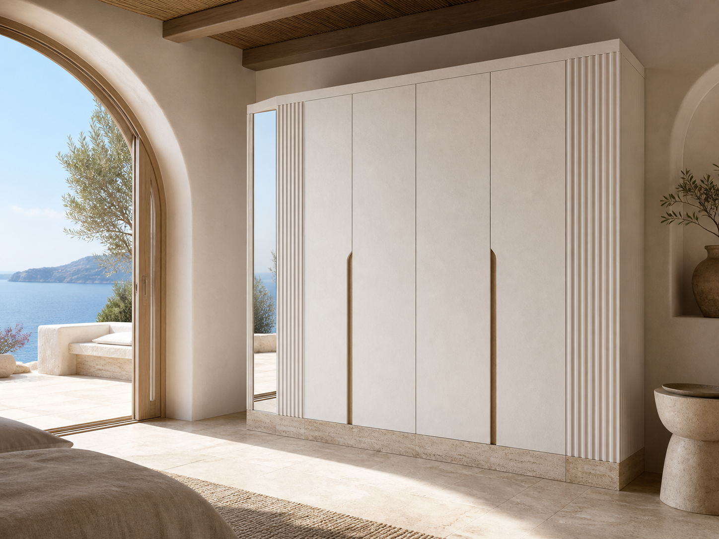 Fadior Resonance Wardrobe Suite with Fluted Mirror Return Wall — interior room context showing cabinet integration