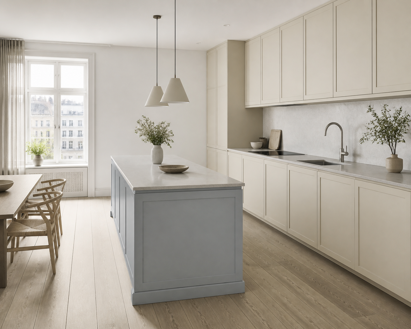 Fadior Meridian Kitchen Suite with Porcelain Threshold Galley — interior room context showing cabinet integration