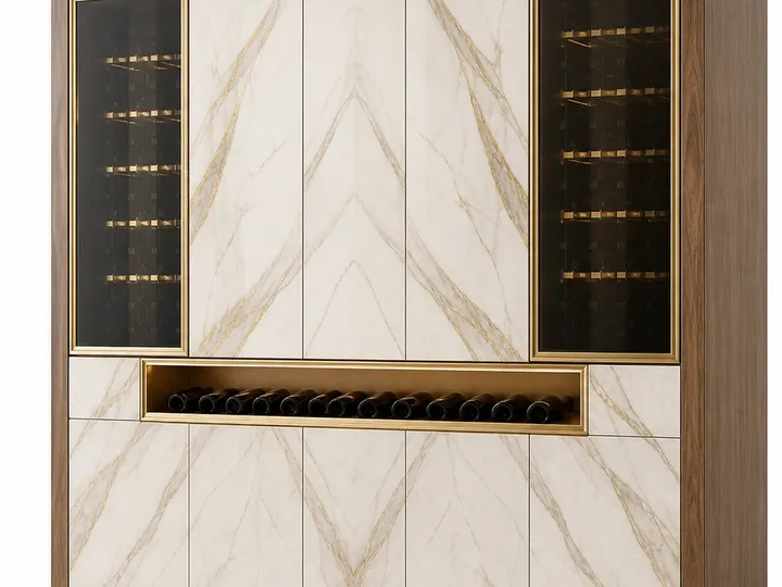 Fadior Gloria Wine Cabinet Suite with Ledger Bottle Aperture — 304 stainless steel wine cabinet system, front view