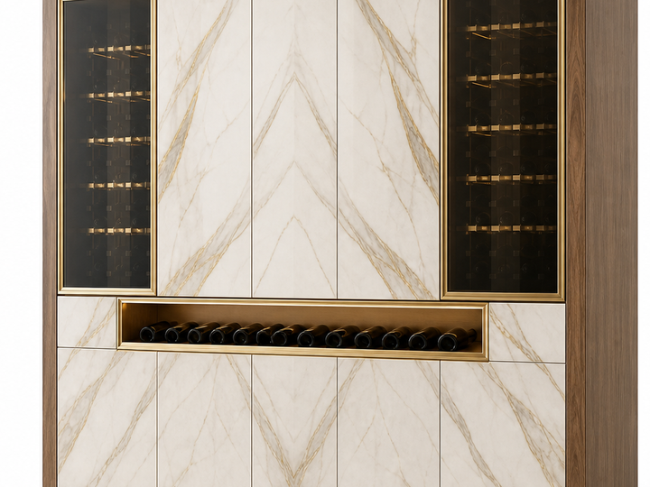Fadior Gloria Wine Cabinet Suite with Ledger Bottle Aperture — 304 stainless steel wine cabinet system, front view