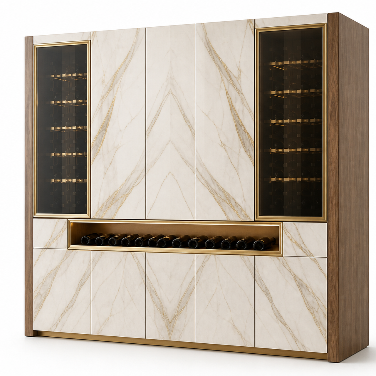 Fadior Gloria Wine Cabinet Suite with Ledger Bottle Aperture — 304 stainless steel wine cabinet system, front view