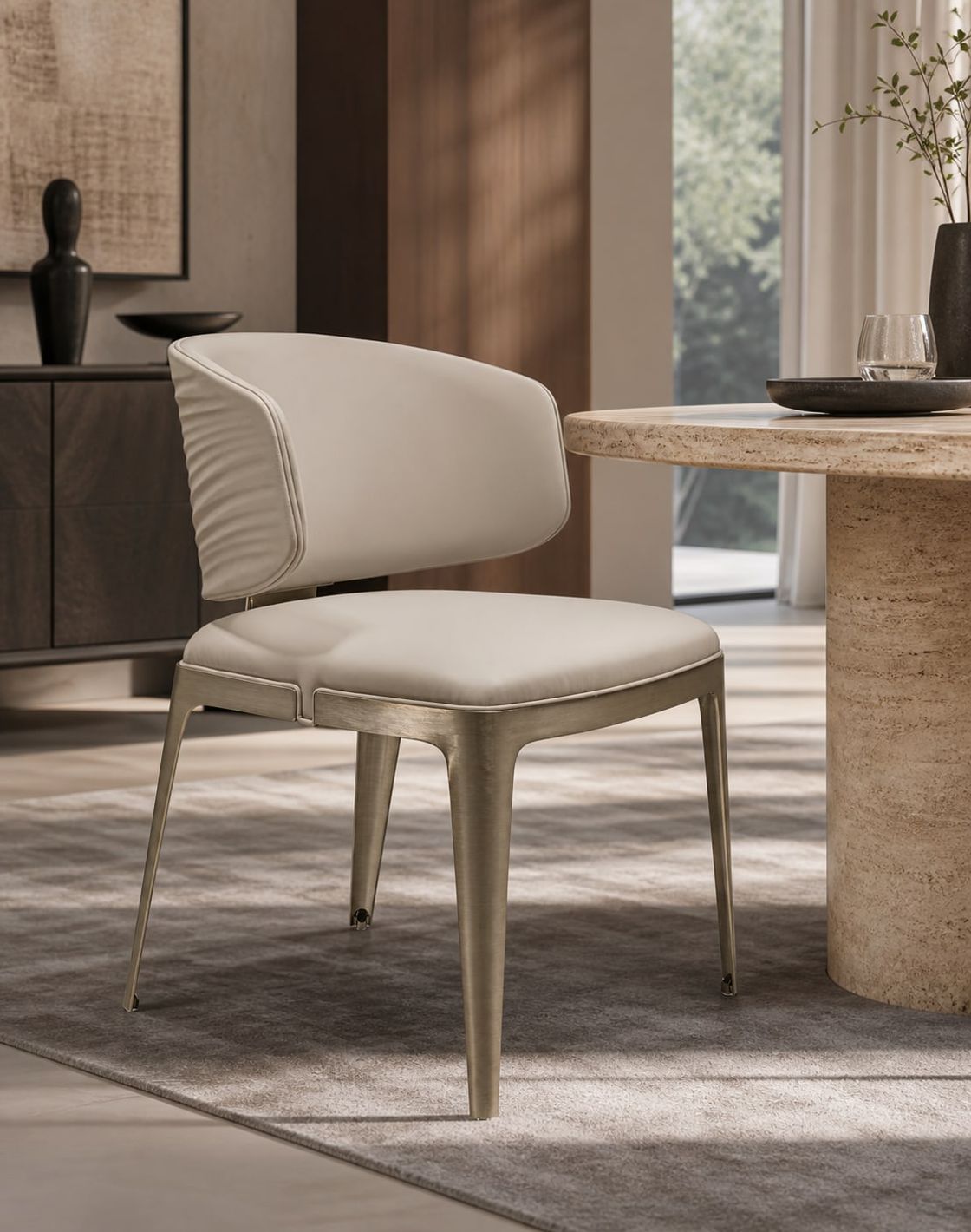 Dining Chair (Champagne stainless steel) styled in a FADIOR HOME interior setting