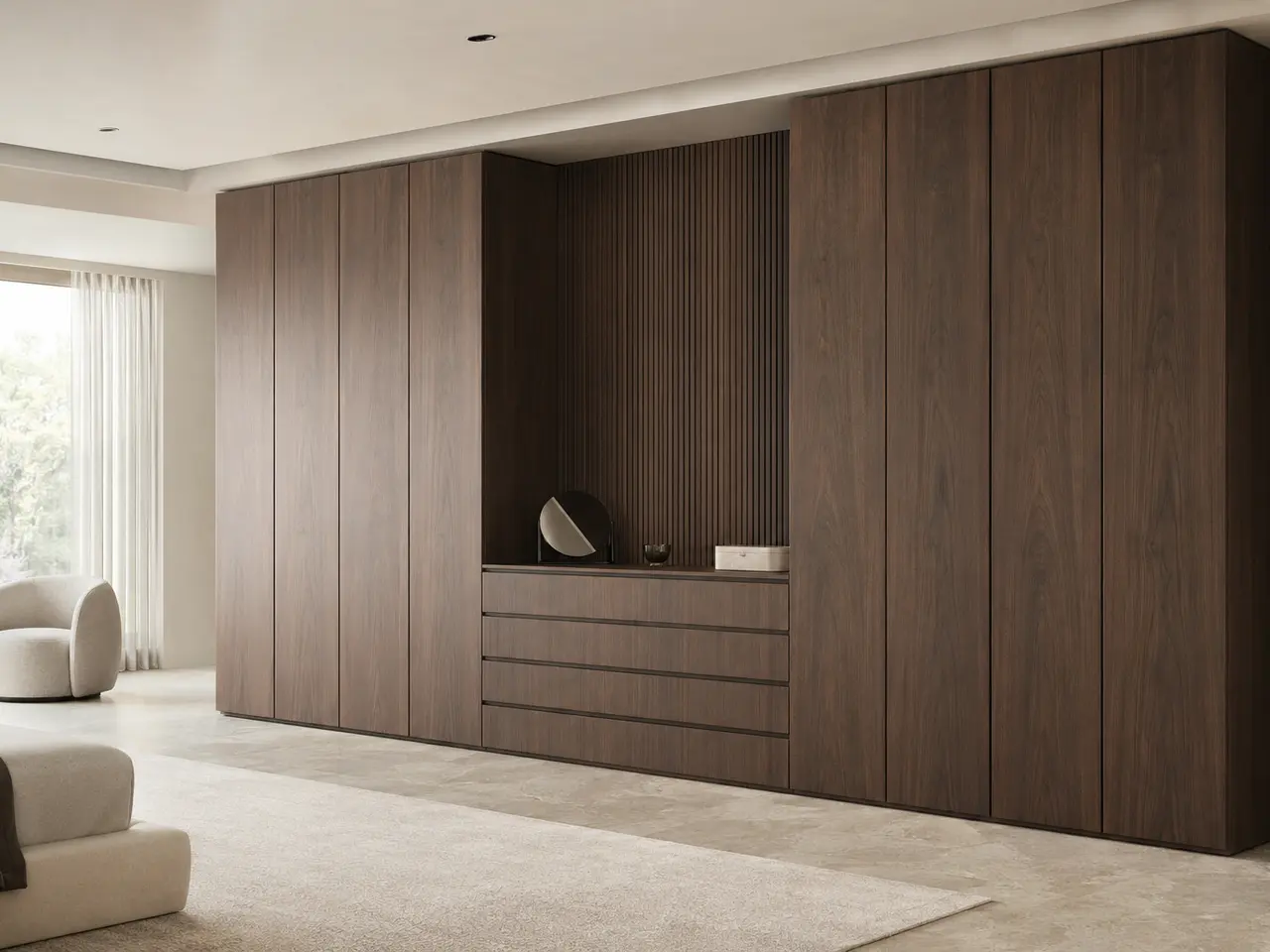 Fadior Onyx Wardrobe Suite with Monolithic Dressing Spine - custom 304 stainless steel wardrobe or walk-in closet with lighting, hanging, drawer storage, and residential finishes