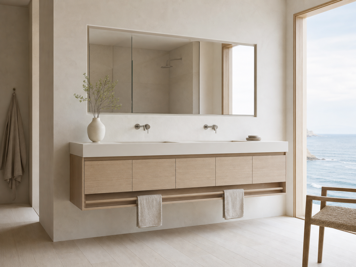 Fadior Voyage Bath Vanity Suite with Floating Towel Rail Vanity — interior room context showing cabinet integration
