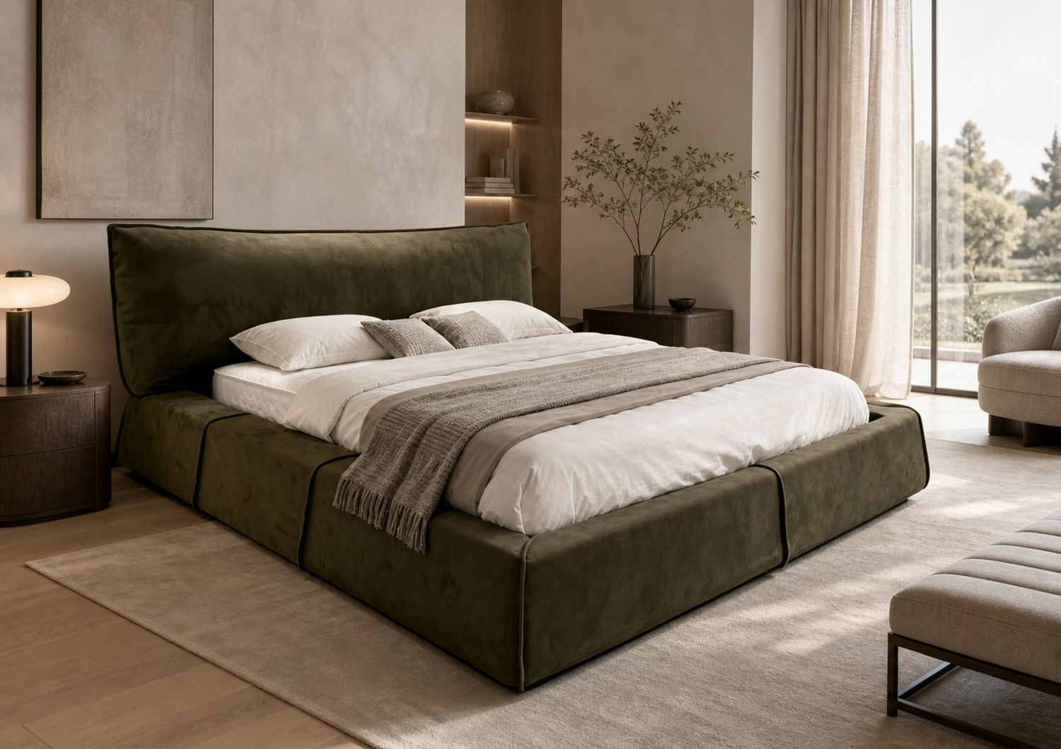 Upholstered Bed (Fabric) styled in a FADIOR HOME interior setting