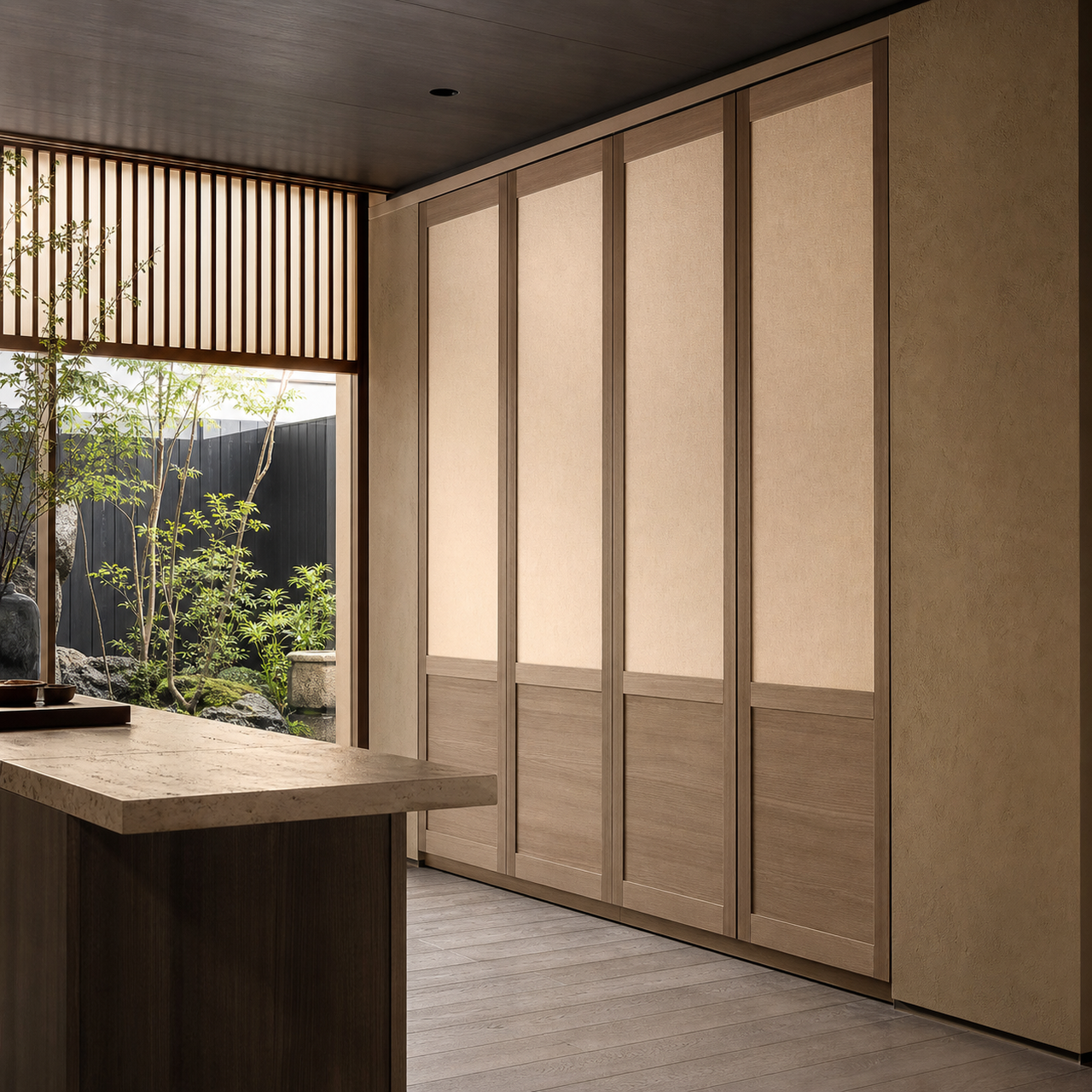 Fadior Resonance Wardrobe Suite with Brass Lever Valet Niche — interior room context showing cabinet integration