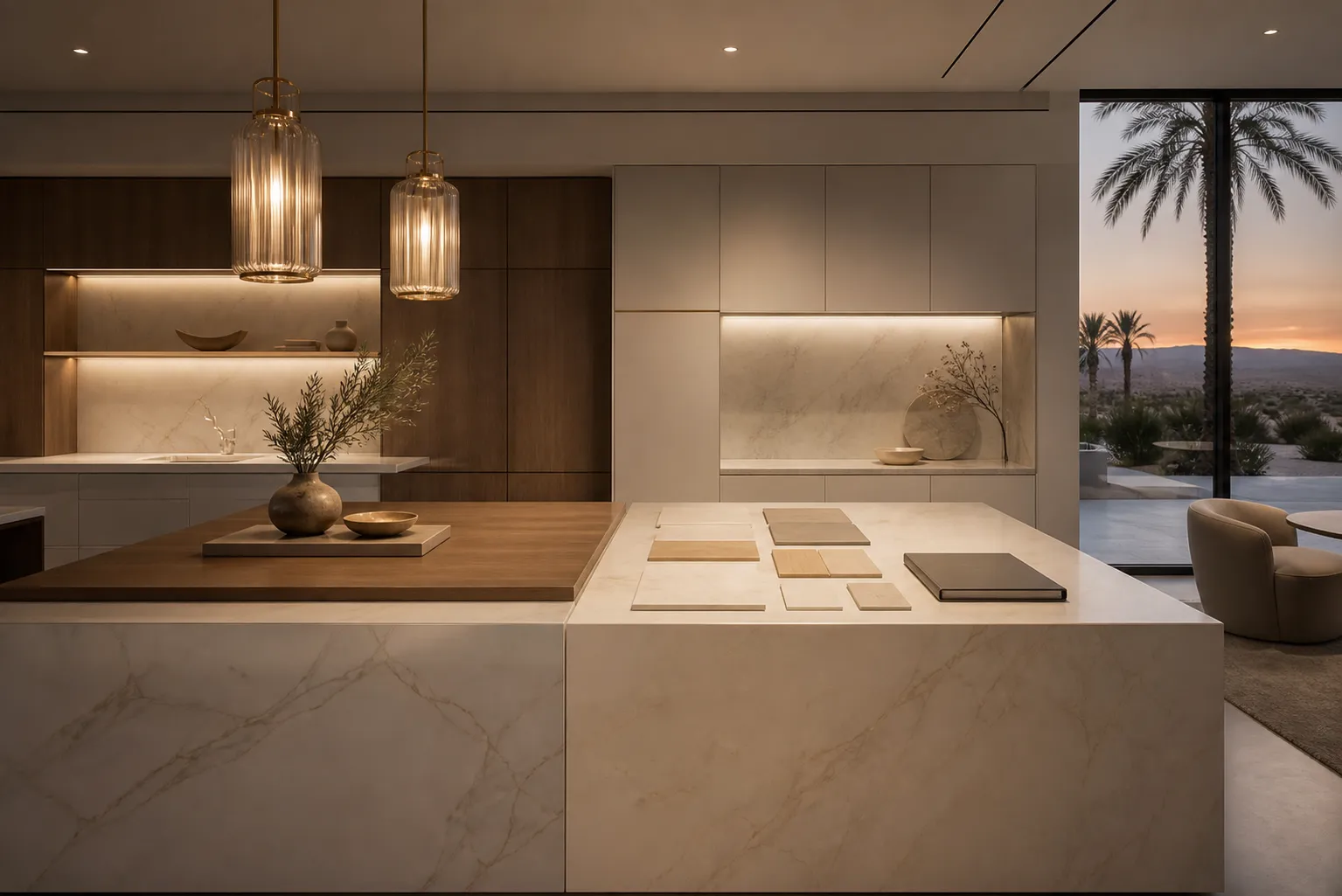 Decision comparison: two calm kitchen zones show how award recognition and written evidence can be reviewed together.
