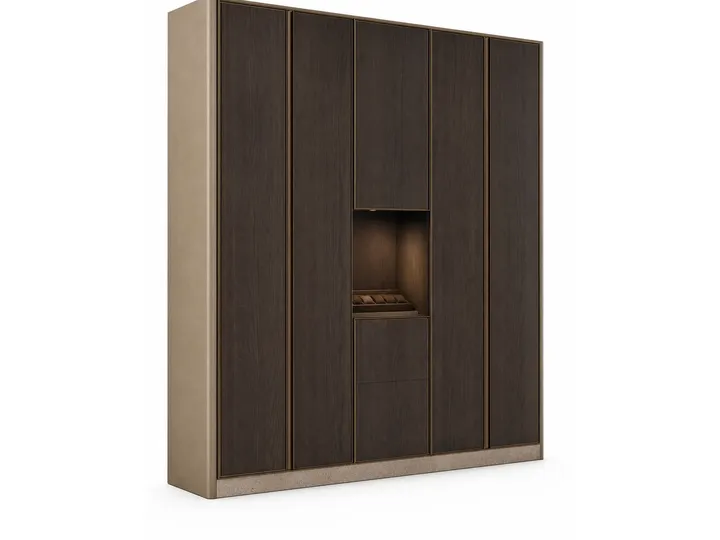Fadior Voyage Wardrobe Suite with Recessed Watch Niche Wall — 304 stainless steel wardrobe system, front view