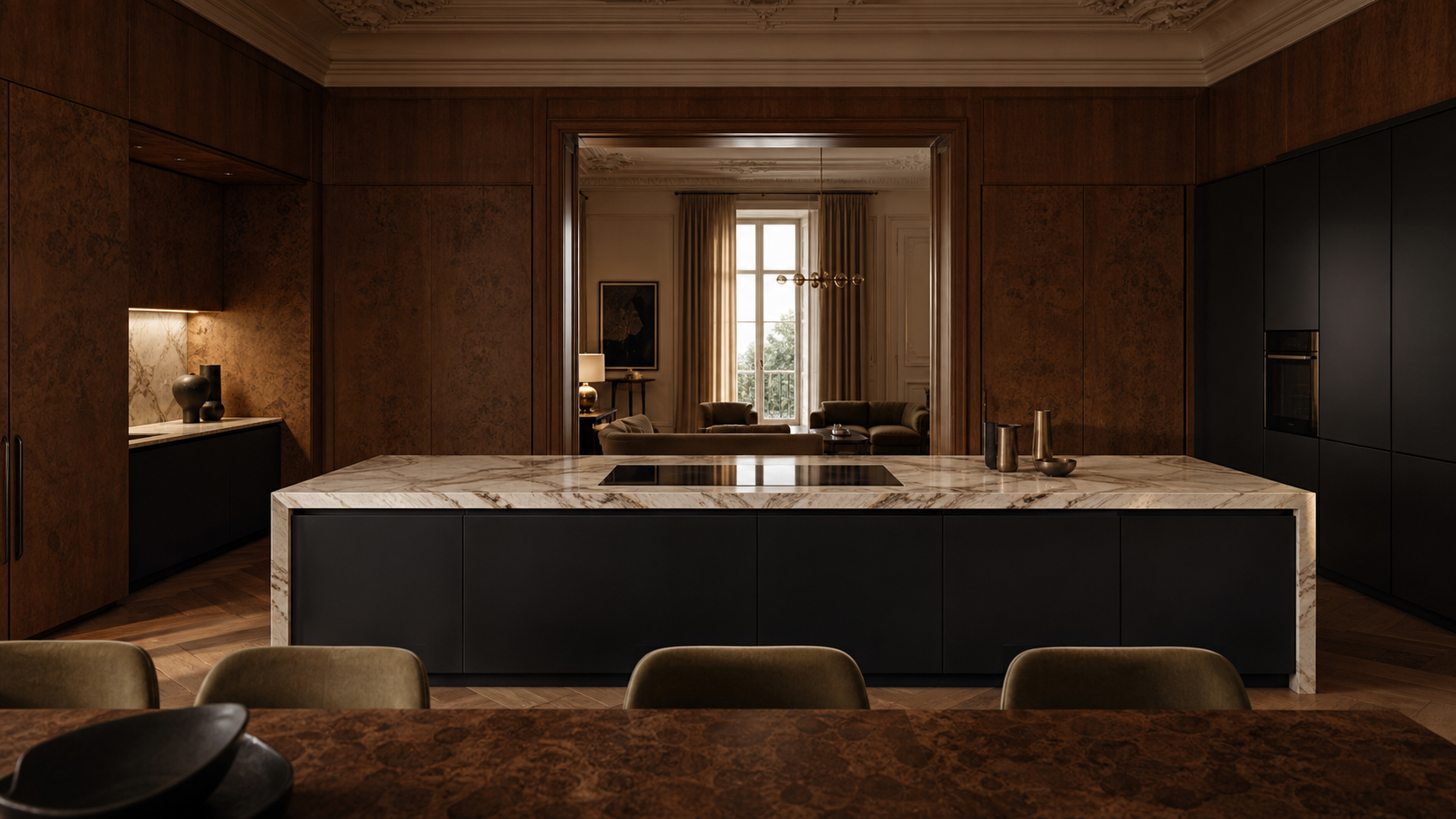 Fadior Forge Kitchen Suite with Induction Flush Island Dock — lifestyle setting with natural light and residential styling