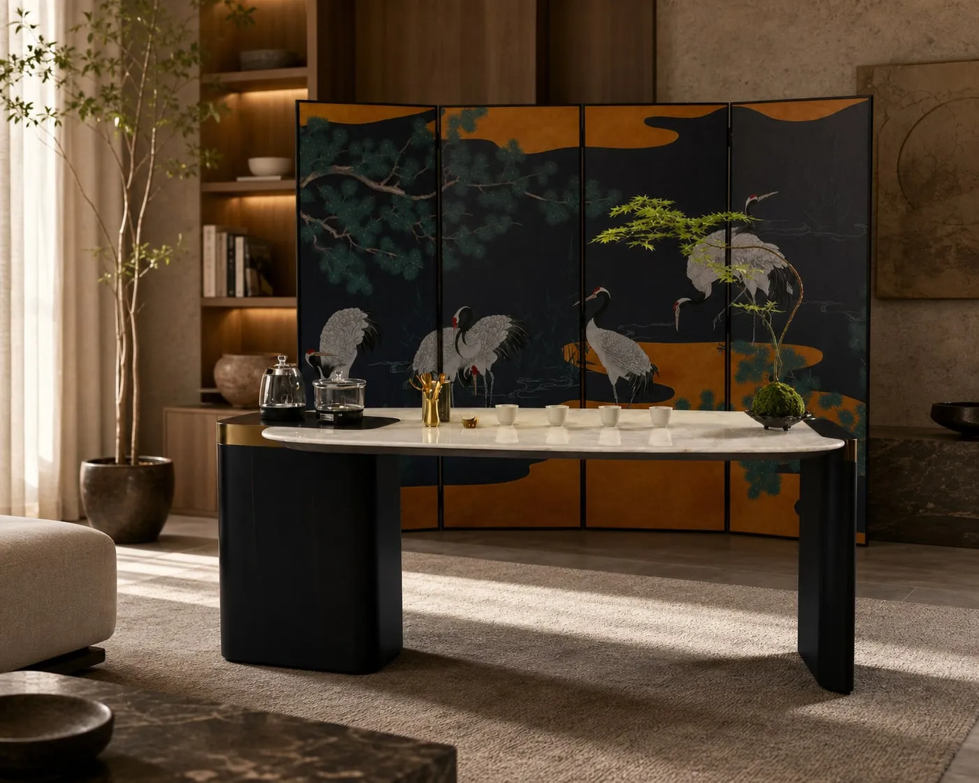 Lens-Top Marble Tea Table 1600×830×720 mm