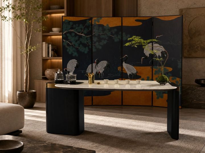 Marble Tea Table 1600 × 830 × 720H styled in a FADIOR HOME interior setting
