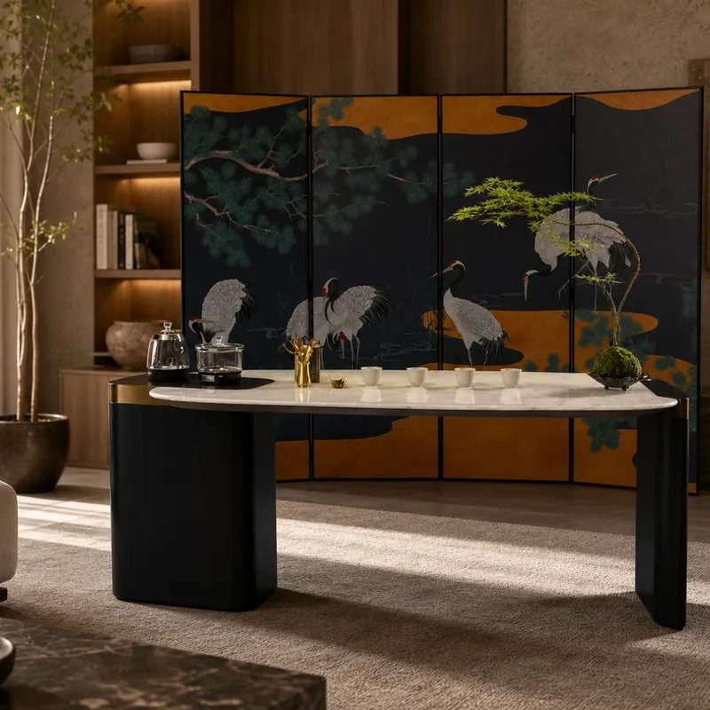 Lens-Top Marble Tea Table 1600×830×720 mm