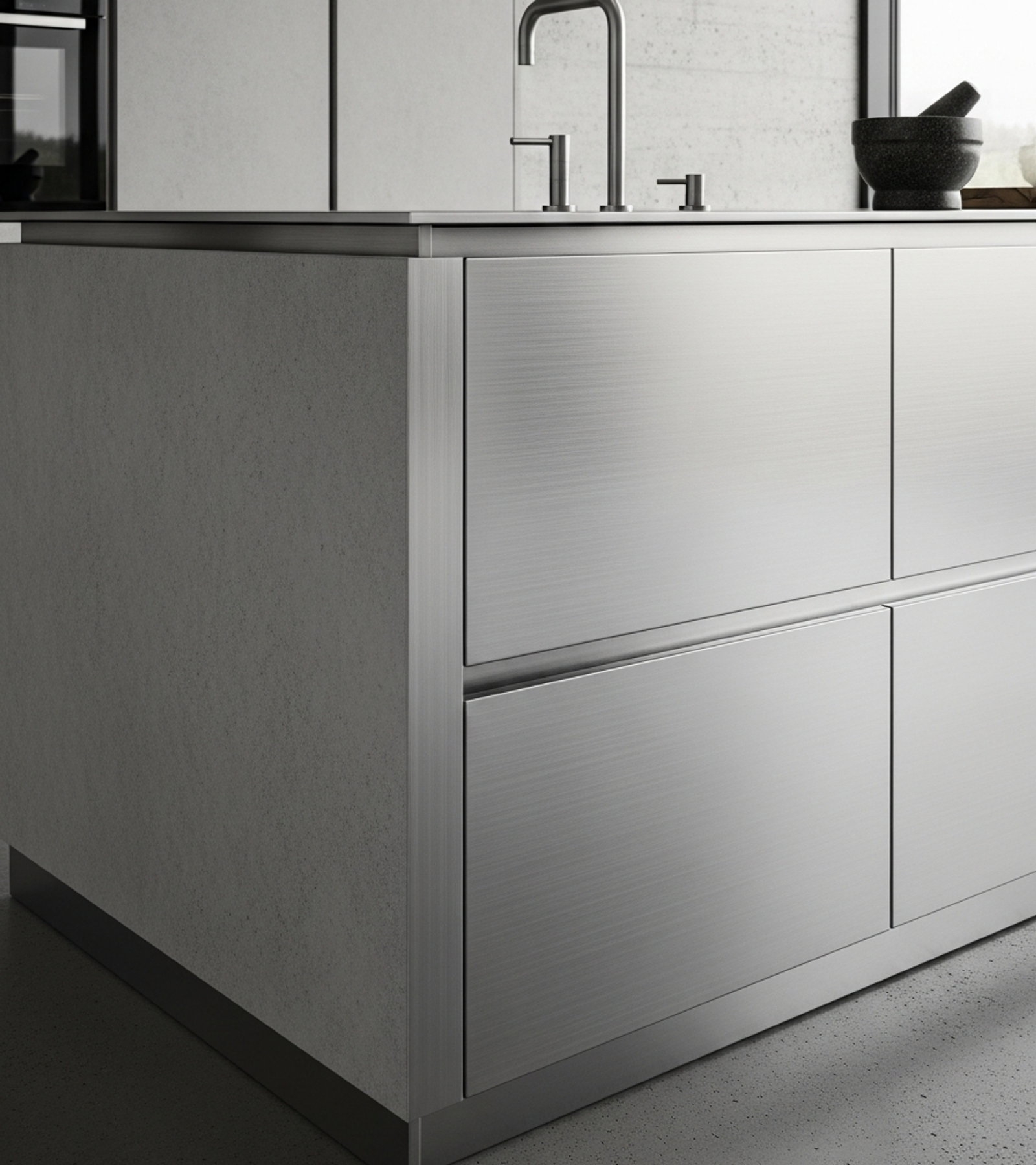 Fadior Abyss Kitchen Suite — close-up of stainless steel finish and hardware detail