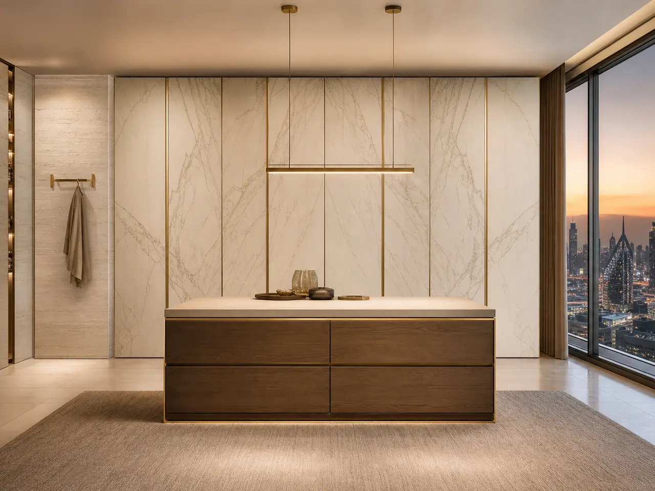 Fadior Elementum Wardrobe Suite with Panel-Mounted Valet Rail - custom 304 stainless steel wardrobe or walk-in closet with lighting, hanging, drawer storage, and residential finishes