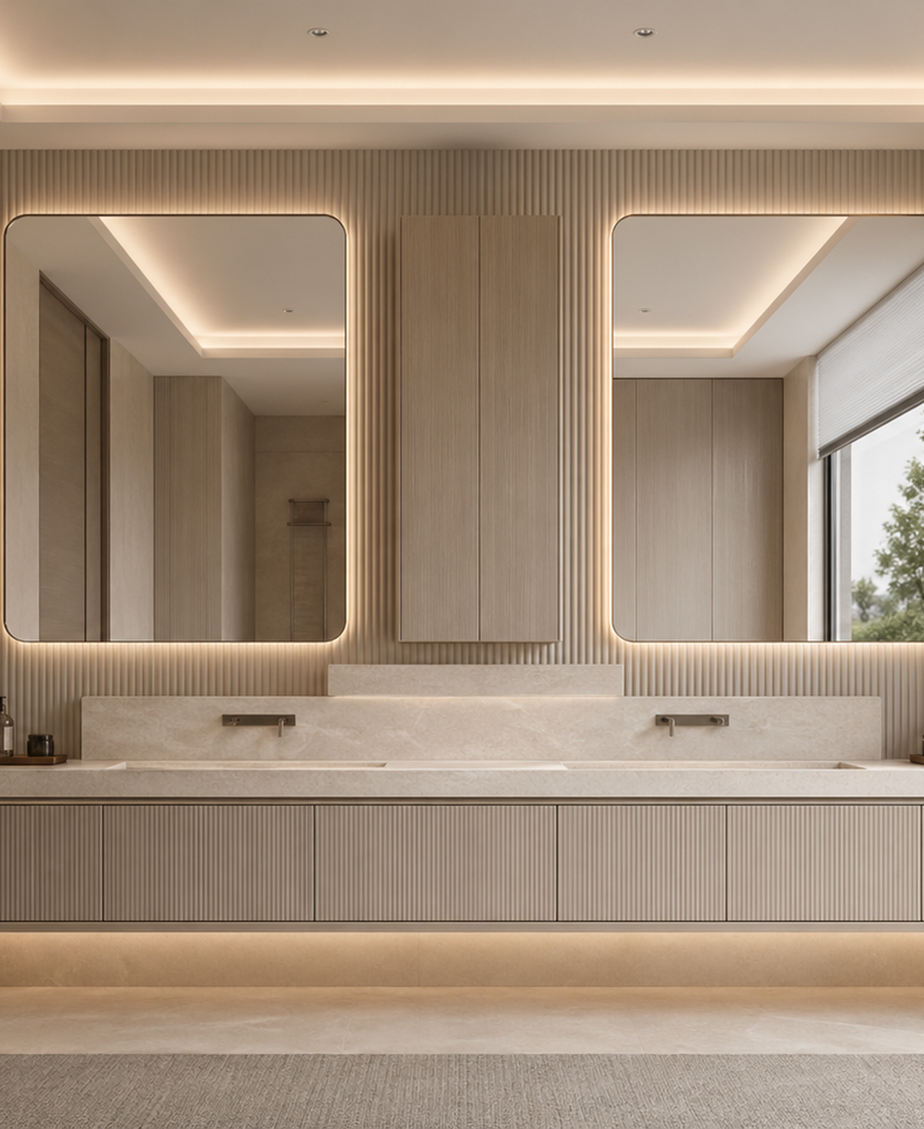 Fadior Verve Bath and Vanity Suite with Sculpted Faucet Ledge — 304 stainless steel bath and vanity system, front view