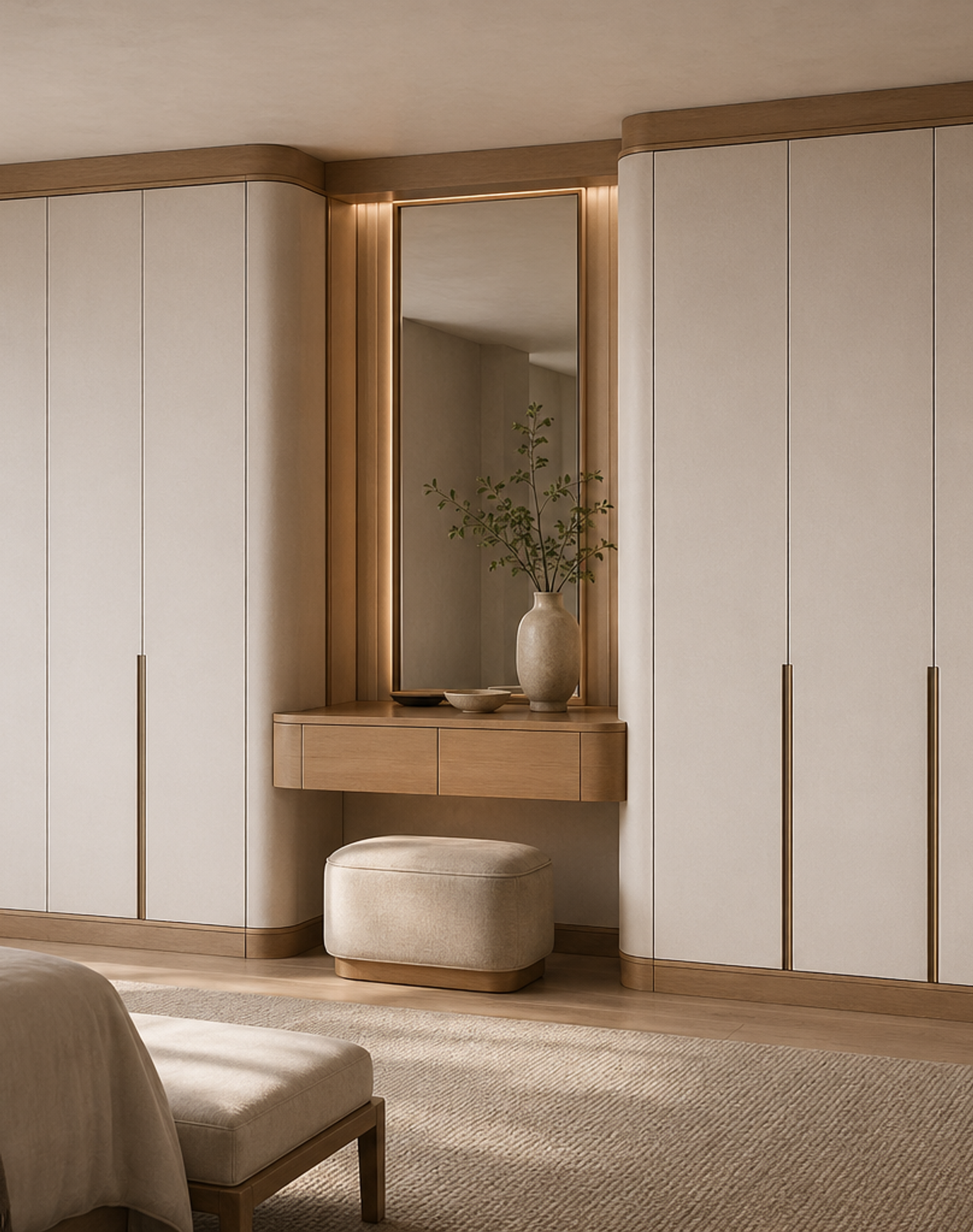 Fadior Canopy Wardrobe Suite with Linen Gallery Dressing Wall — interior room context showing cabinet integration