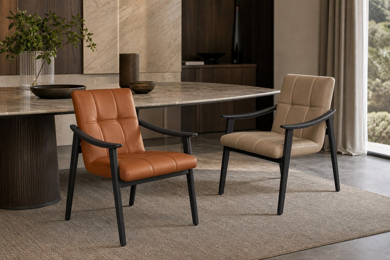 Leather-Accent Dining Chair (Ash wood) styled in a FADIOR HOME interior setting