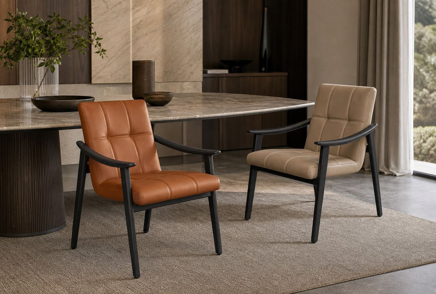 Leather-Accent Dining Chair styled in a FADIOR HOME interior setting