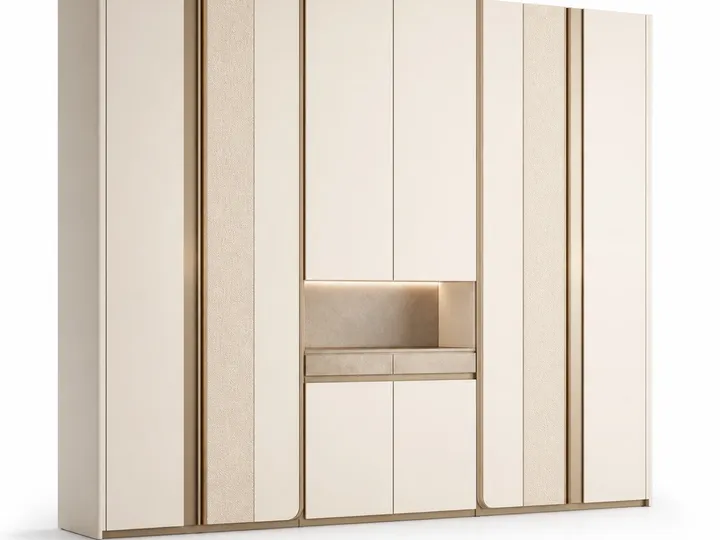 Fadior Lumiere Wardrobe Suite with Boucle Pocket Dressing Wall — 304 stainless steel wardrobe system, front view