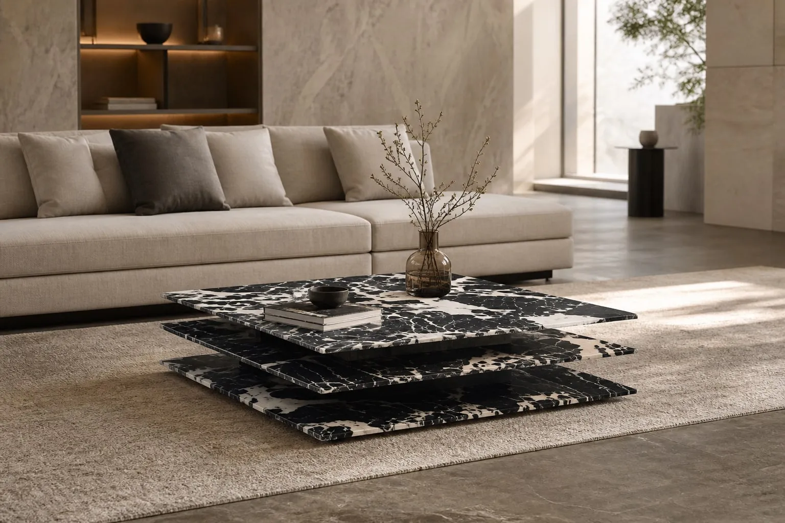 Black Marble Coffee Table 1000×1000×320 mm