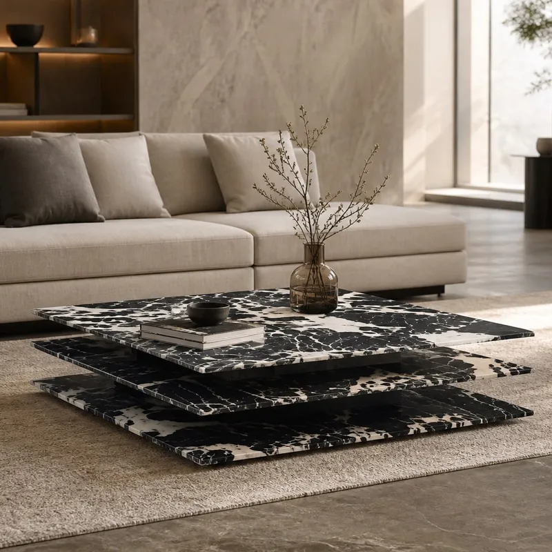 Smoked Oak Marble Coffee Table 1000×1000×320 mm