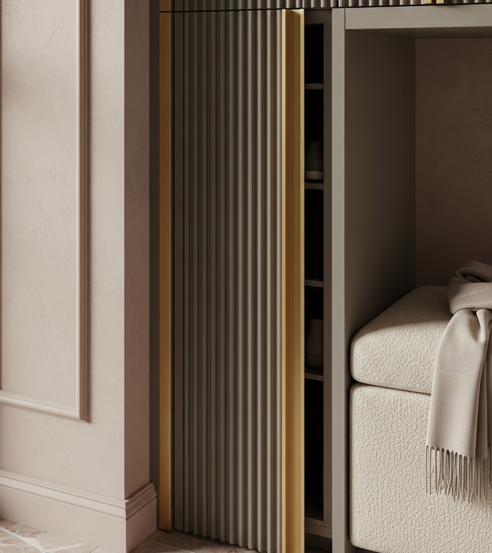 Fadior Archetype Shoe Wardrobe — close-up of stainless steel finish and hardware detail