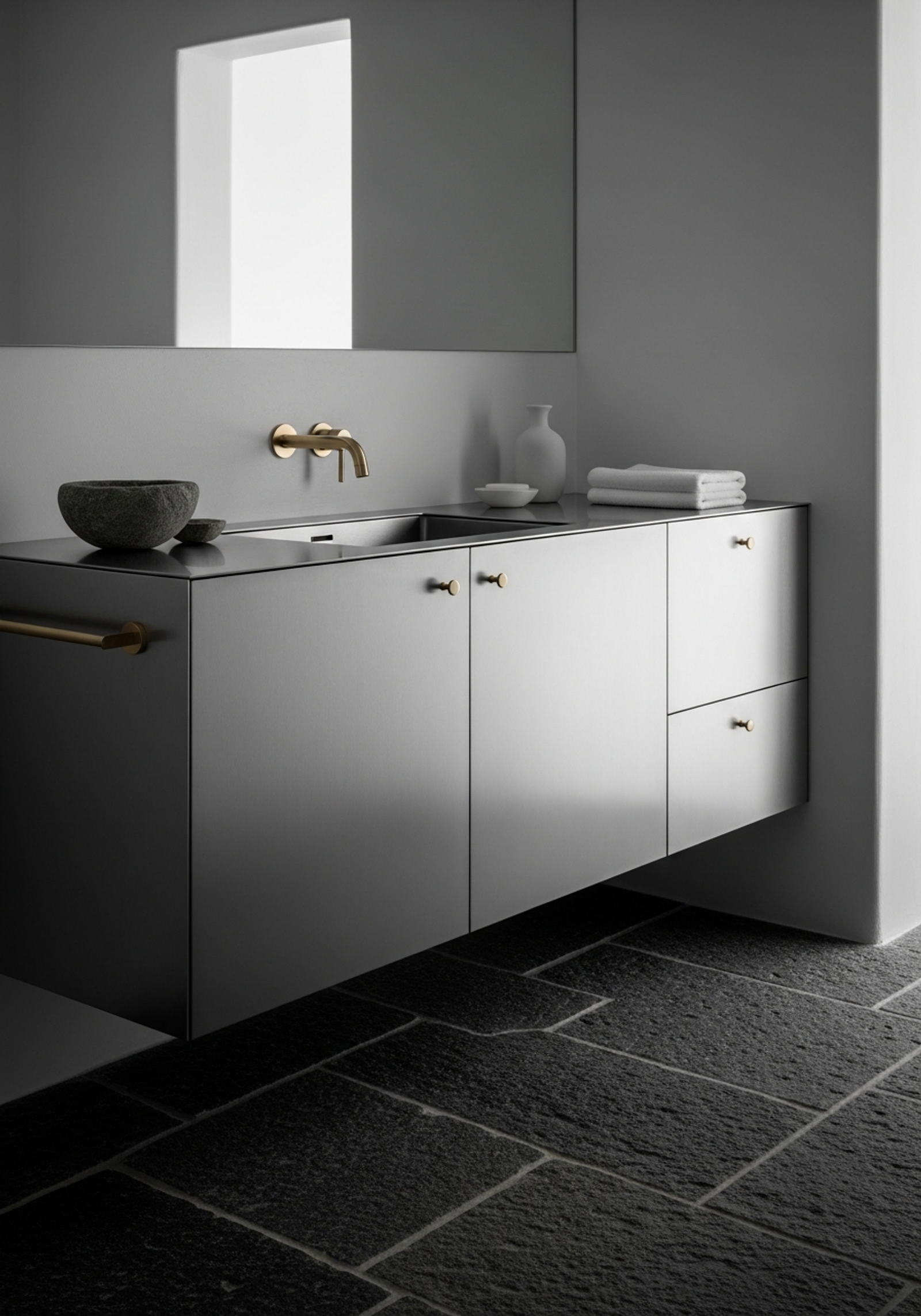 Fadior Oia Cliffside Villa — bathroom vanity with premium material integration