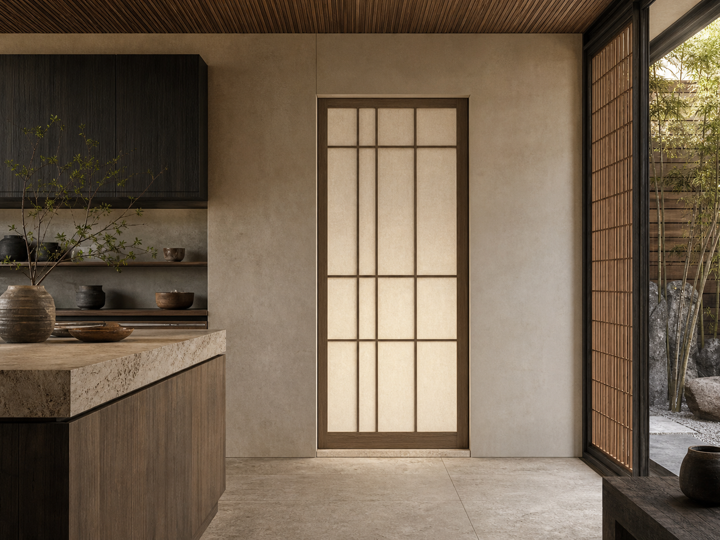 Fadior Silhouette Cypress Lattice Threshold Door — 304 stainless steel interior door system, front view