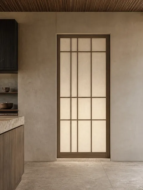 Puerta Silhouette de Ciprés y Celosía con Umbral