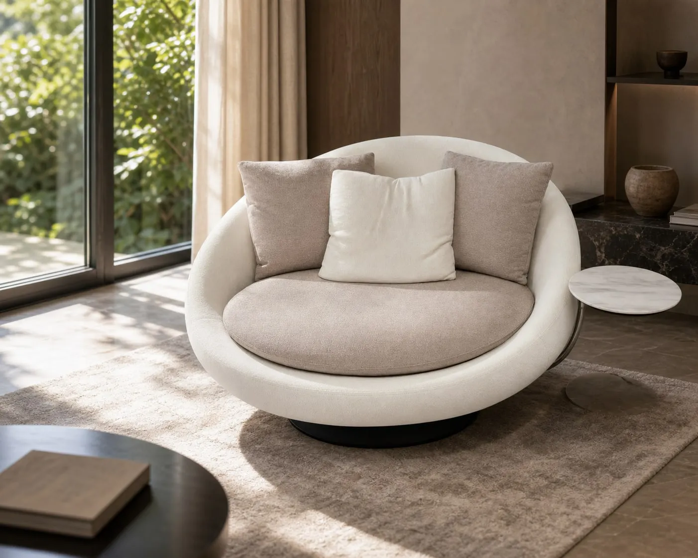 Marble and Fabric Lounge Chair