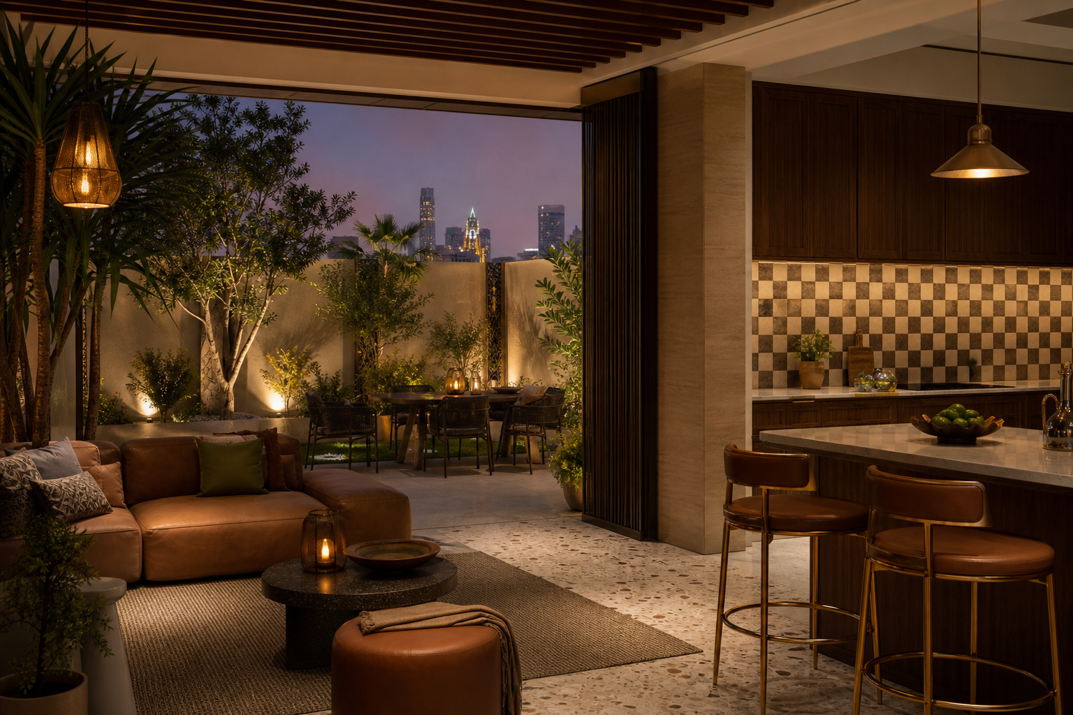 Fadior Riyadh Garden Courtyard Villa — terrace seating, outdoor counter, courtyard wall, garden planting