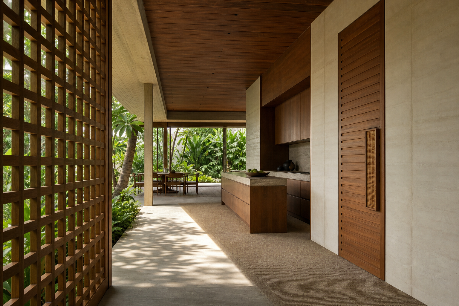 Fadior Alabaster Interior Door Suite with Linen Louver Passage Door — interior room context showing cabinet integration