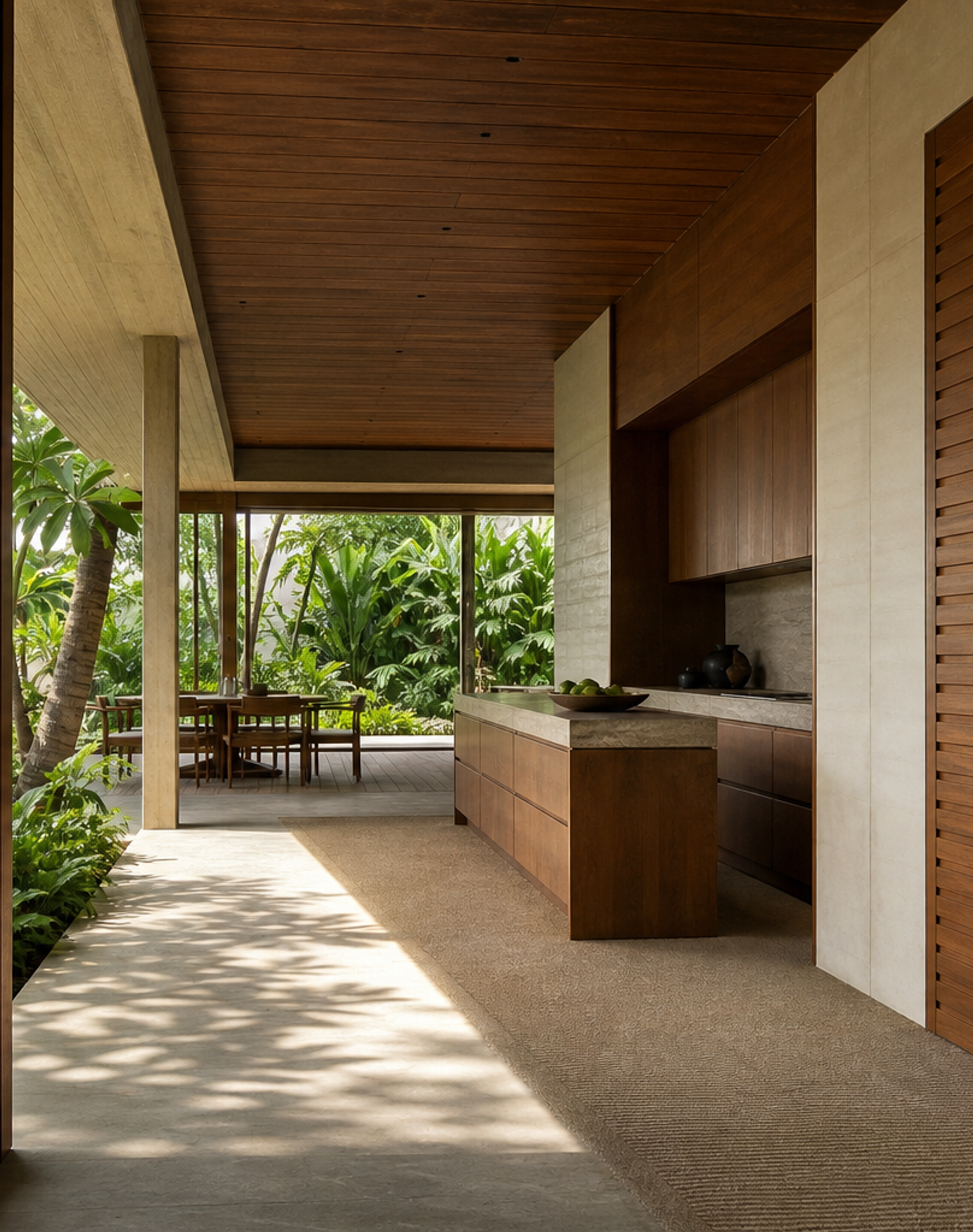 Fadior Alabaster Interior Door Suite with Linen Louver Passage Door — interior room context showing cabinet integration