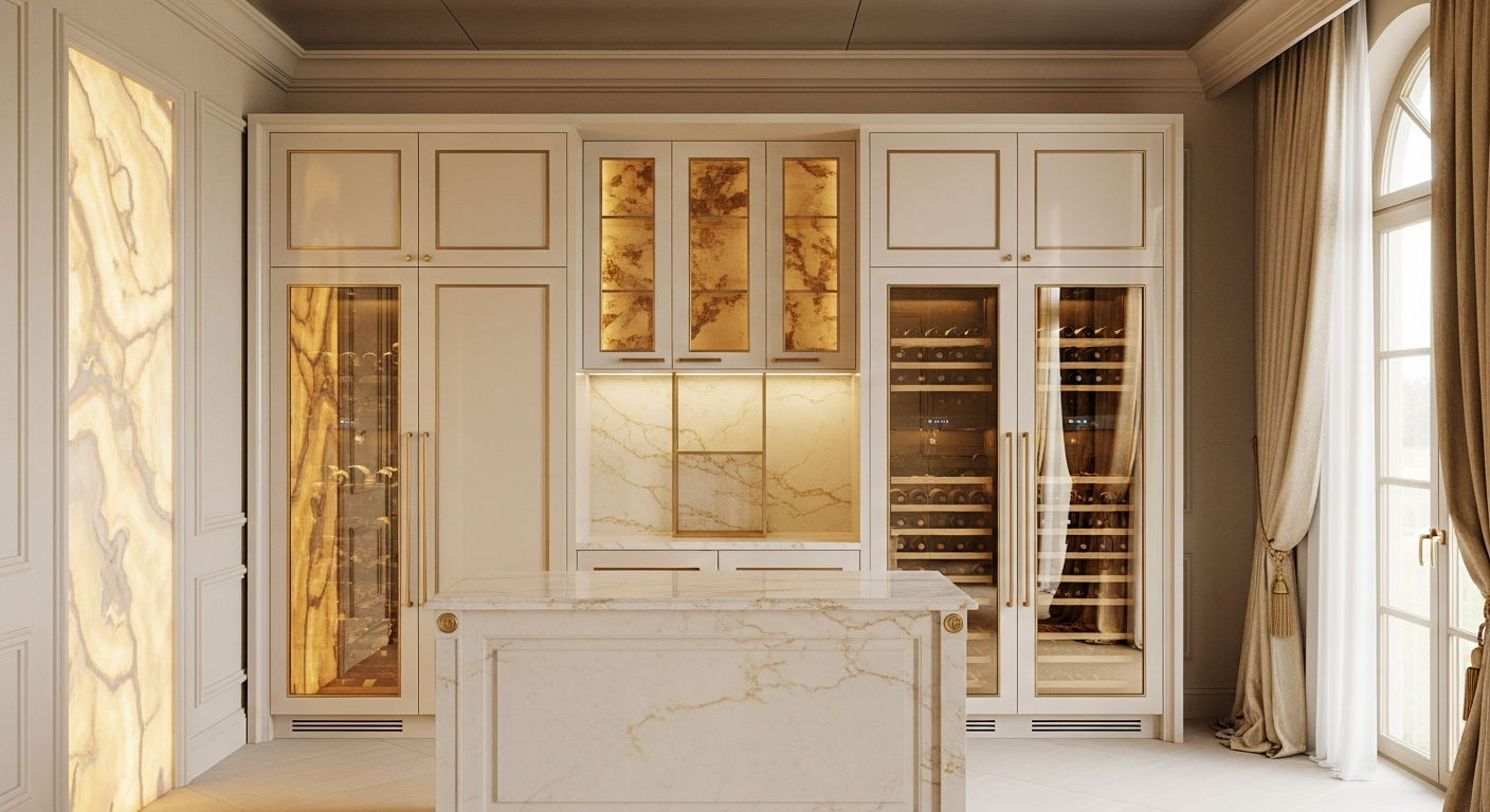 Fadior Grotto Wine Cabinet Suite — lifestyle setting with natural light and residential styling