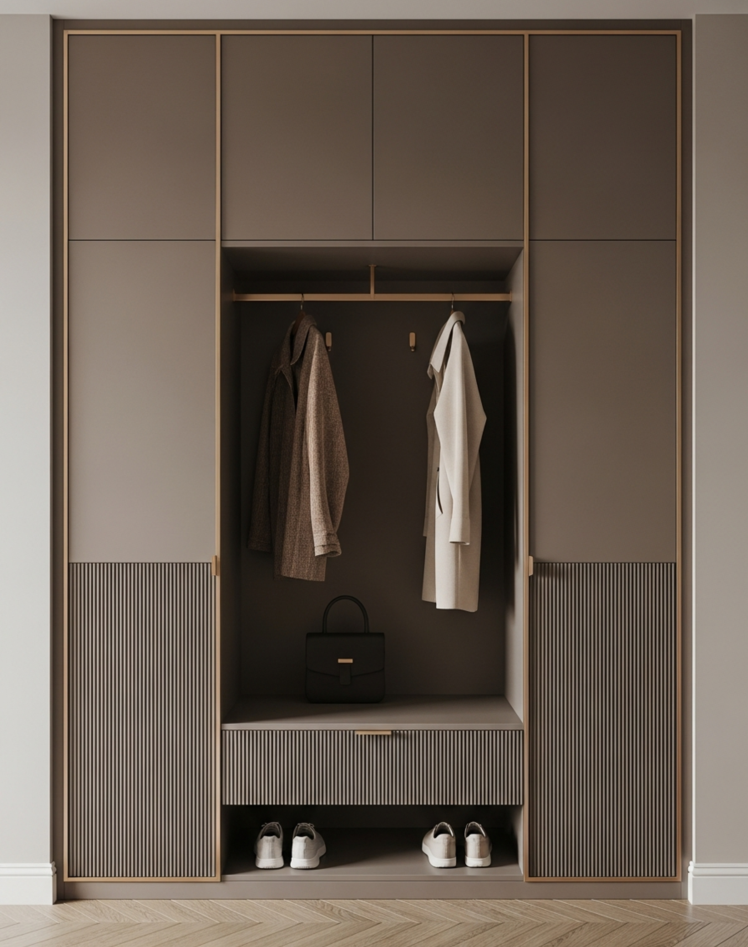 Fadior Archetype Entryway Suite — interior room context showing cabinet integration
