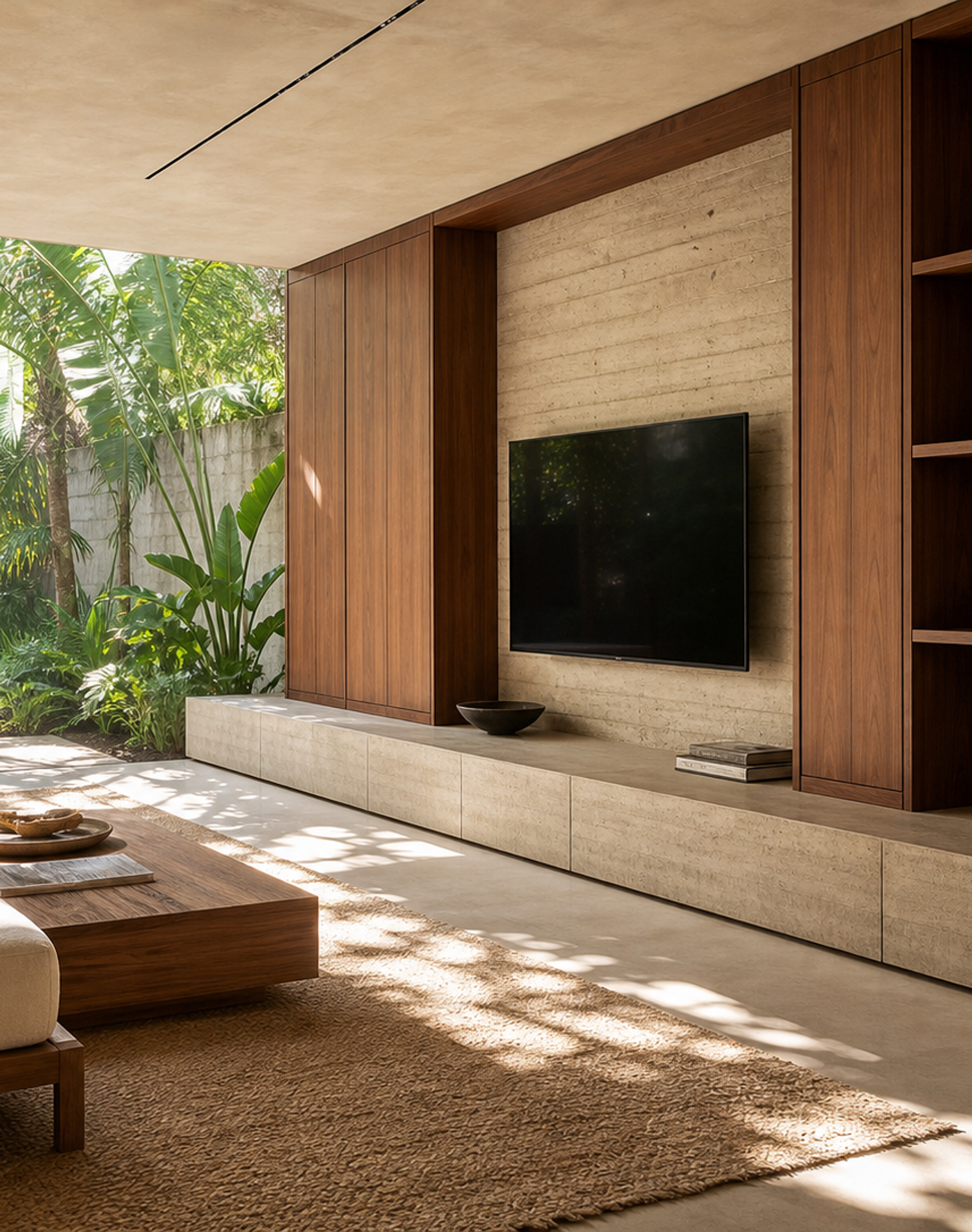 Fadior Zenith Living Room Suite with Concrete Cane Media Plinth — interior room context showing cabinet integration