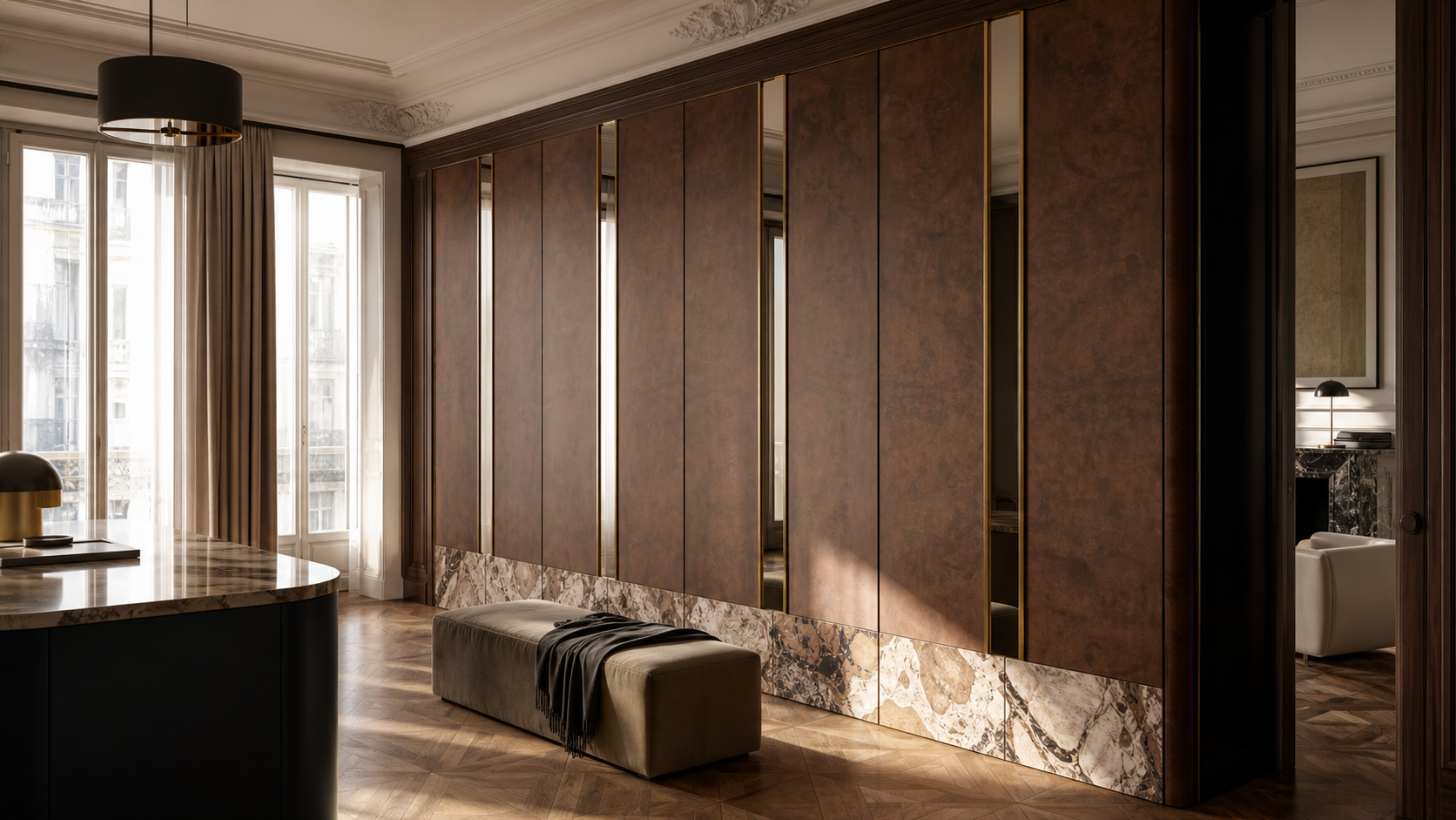 Fadior Voyage Wardrobe Suite with Mirror Lit Dressing Run — lifestyle setting with natural light and residential styling