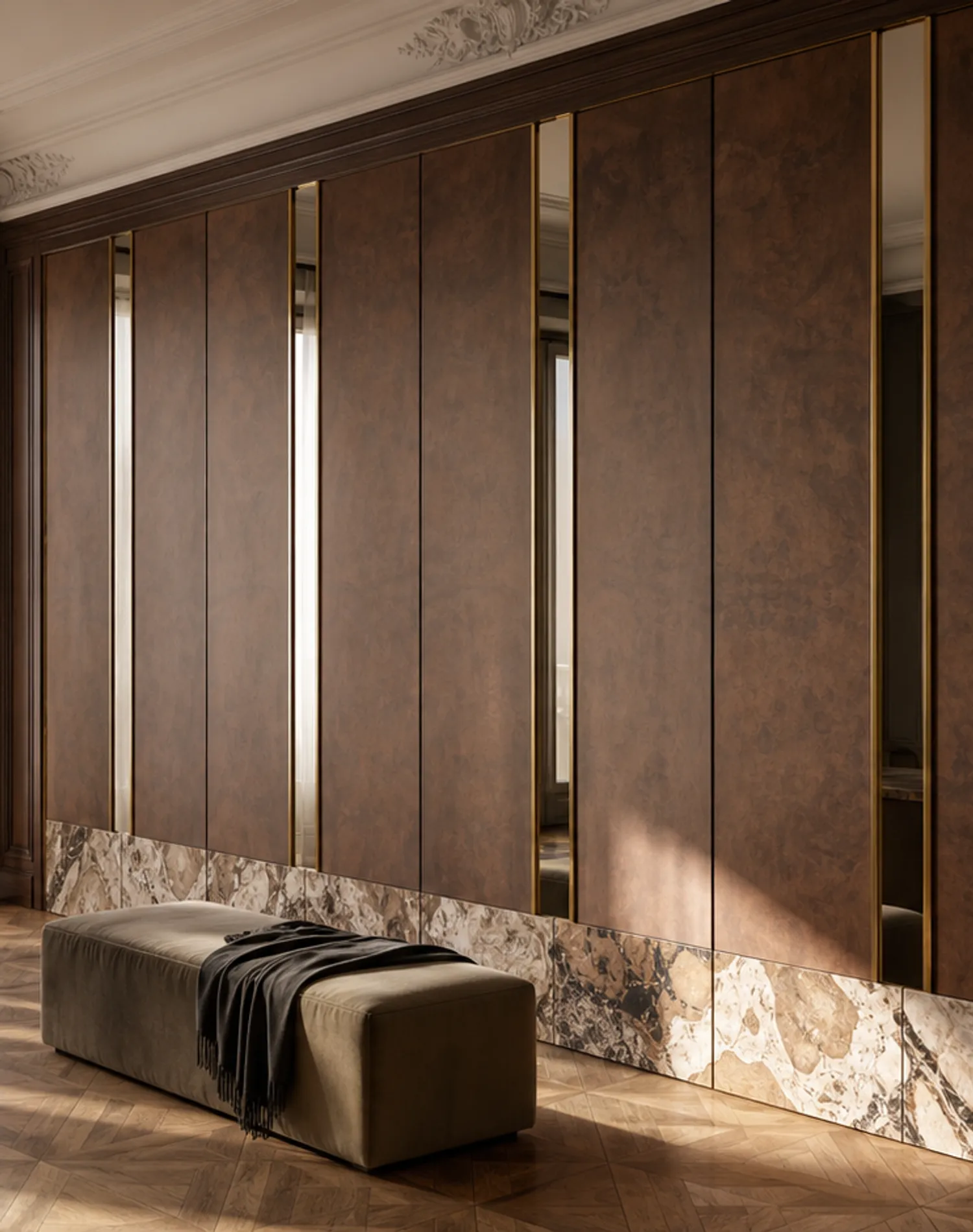Suite de Armario Voyage con Pasillo de Vestidor Iluminado con Espejos estudio de adaptación