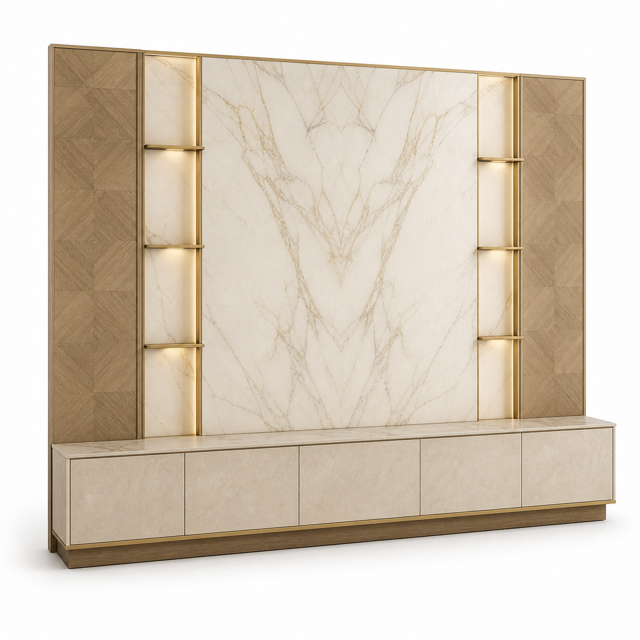 Fadior Veneto Living Room Suite with Shadowline Gallery Console — 304 stainless steel living room system, front view