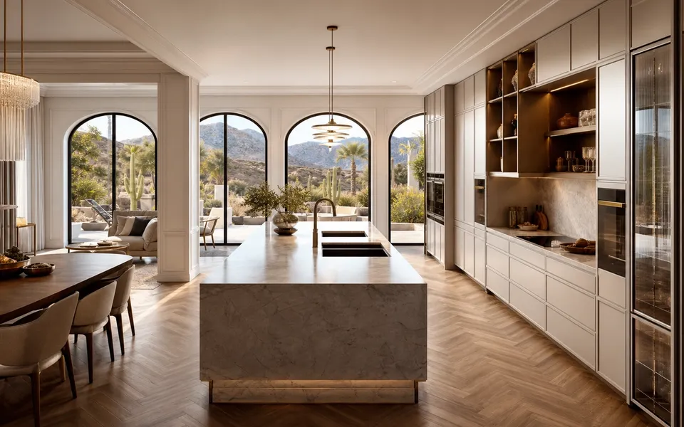 Villa Cocina Las Vegas 200 m² — proyecto Fadior con mobiliario en acero inoxidable 304