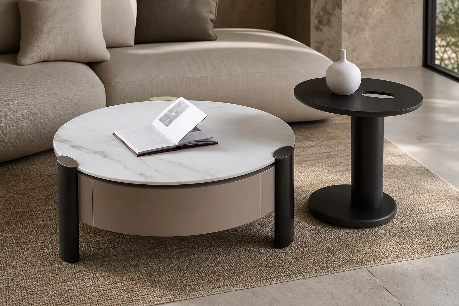Lacquered Sintered Stone Table 80×80×35 cm
