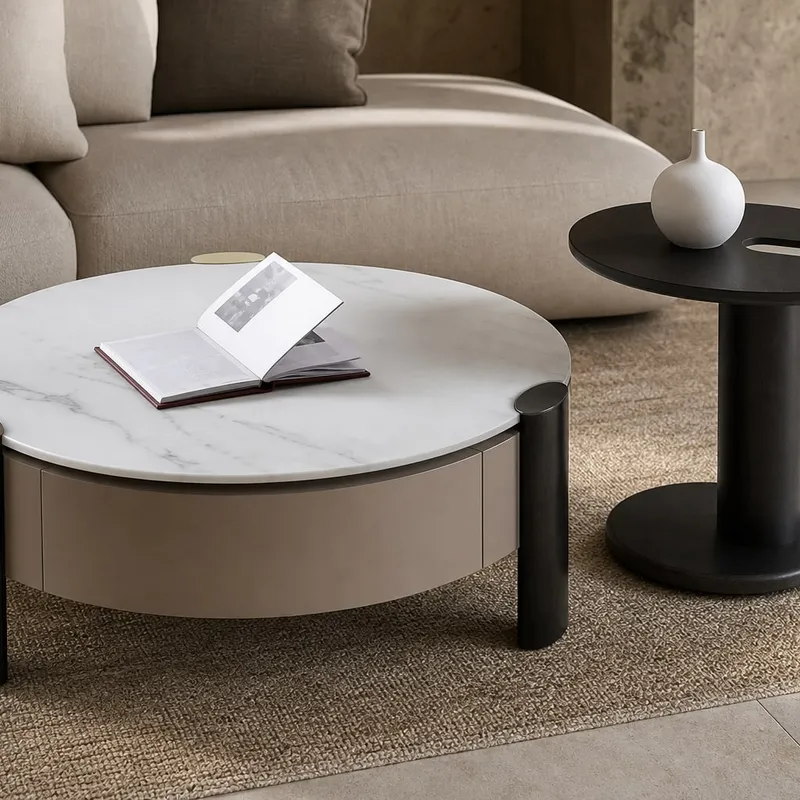 Lacquered Sintered Stone Table 80×80×35 cm