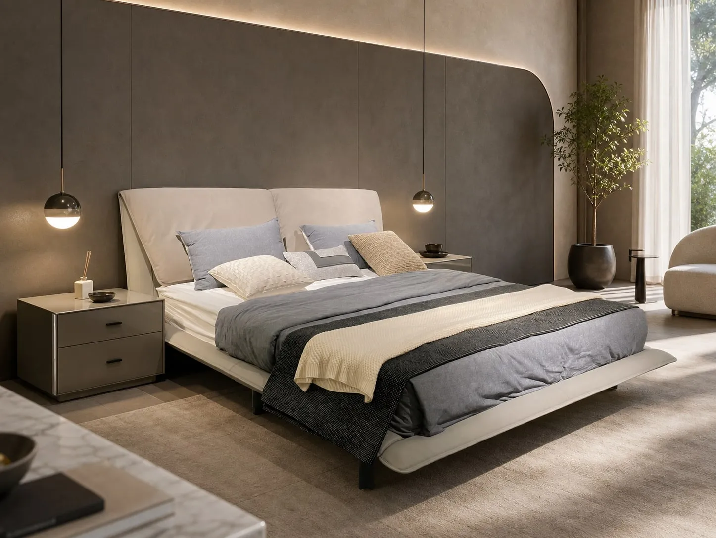 Wedge-Framed Nappa Leather Bed