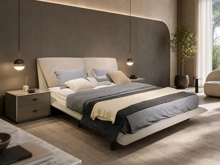 Cama de Cuero Nappa con Marco en Cuña