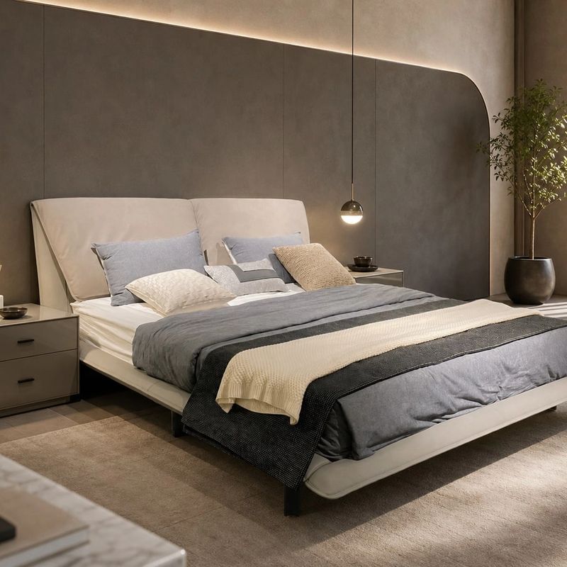 Upholstered Bed (Nappa leather) styled in a FADIOR HOME interior setting
