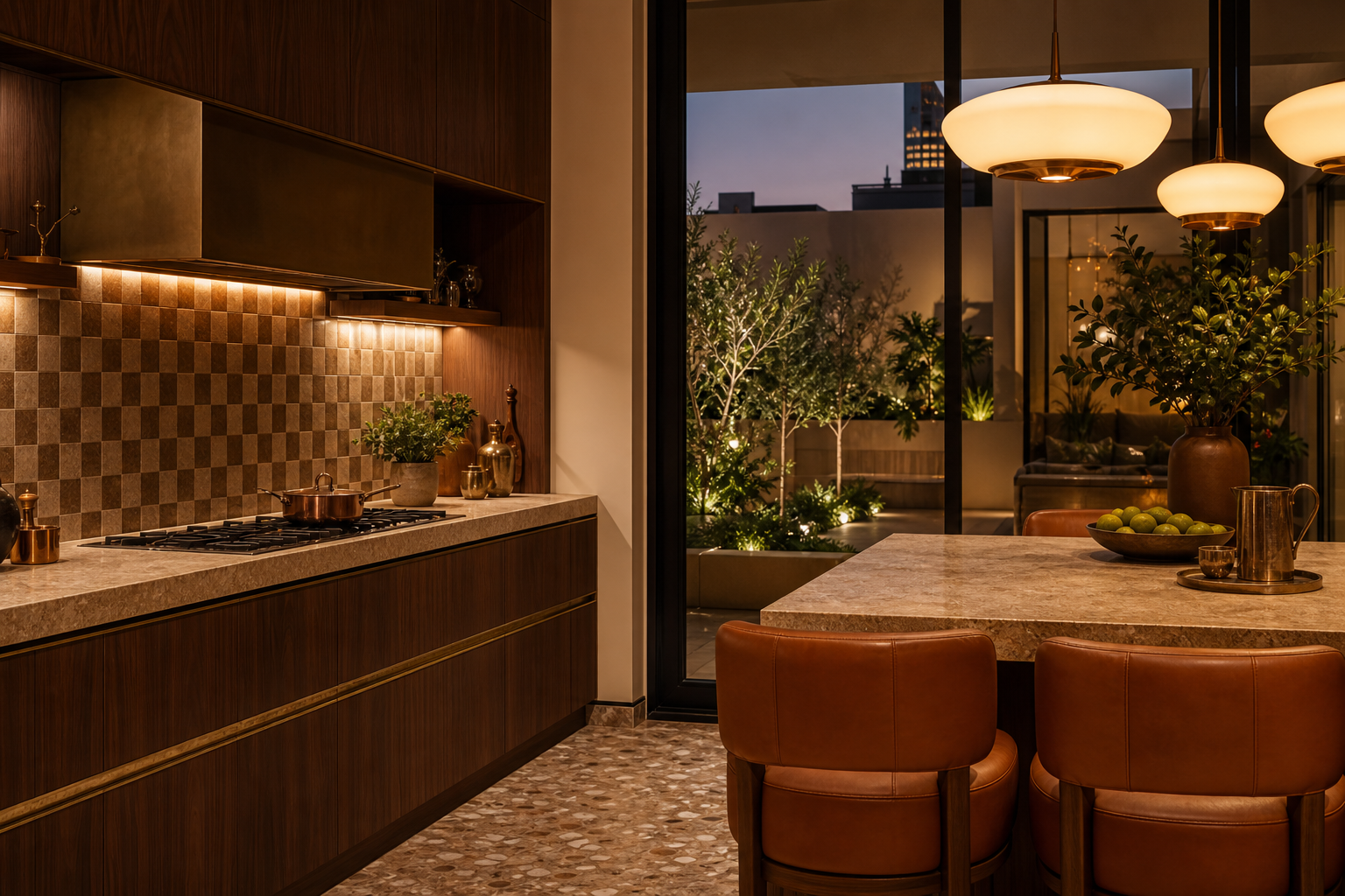 Fadior Riyadh Garden Courtyard Villa — counter, cabinetry, tile backsplash, courtyard window
