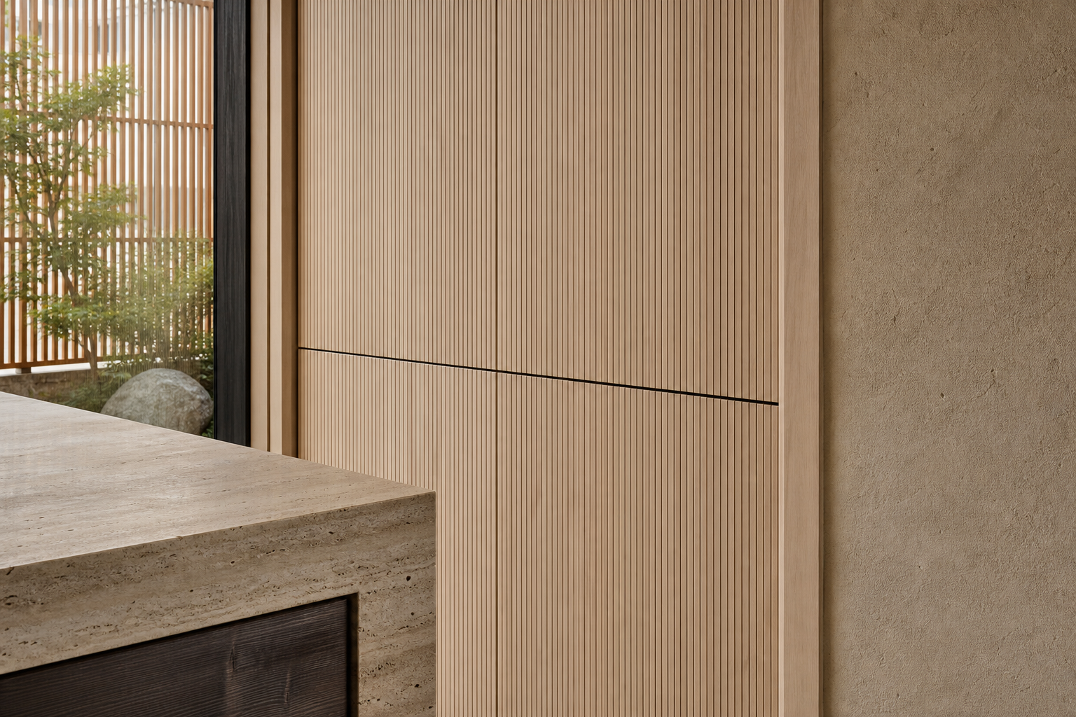 Fadior Riviera Kitchen Suite with Reeded Pantry Lift Bay — close-up of stainless steel finish and hardware detail