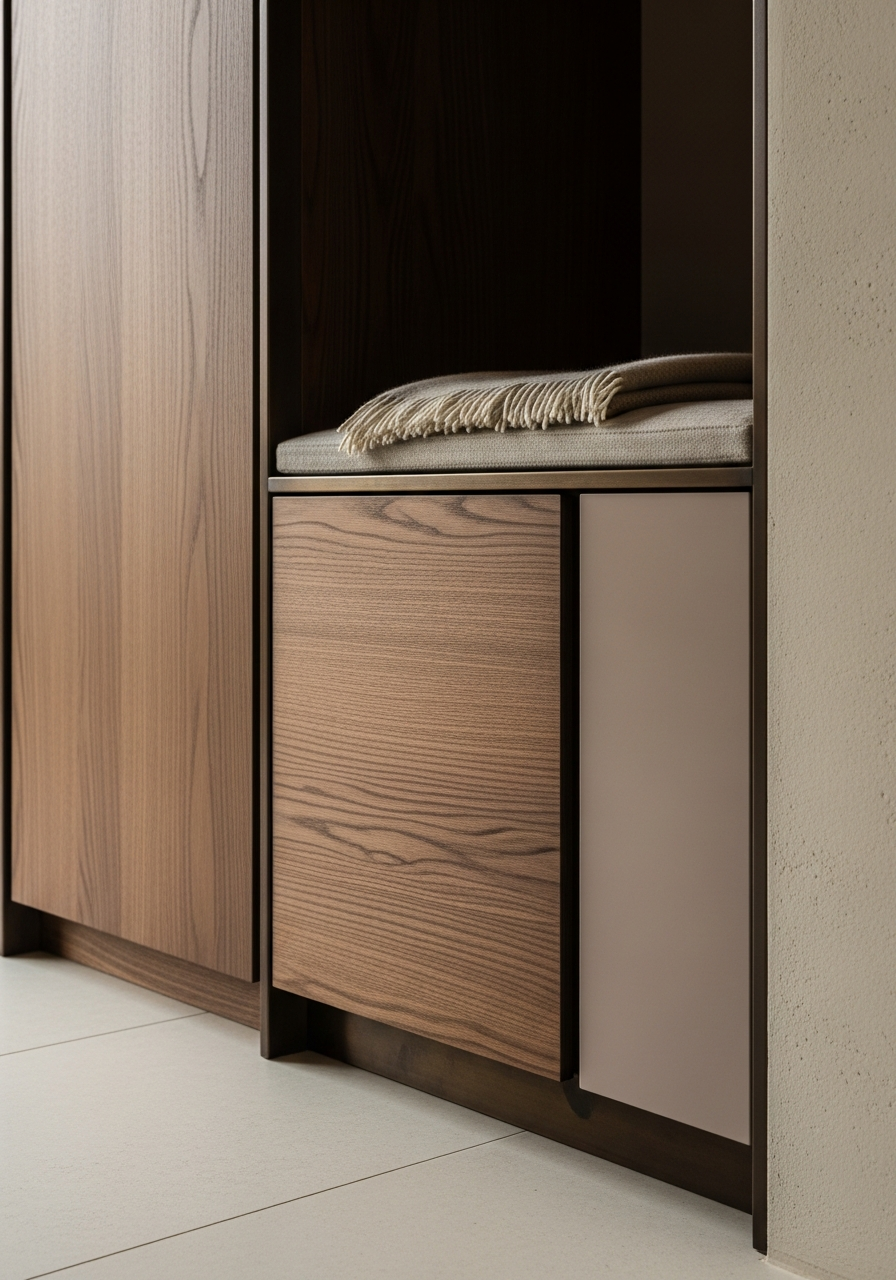 Fadior Archetype Entryway Console — close-up of stainless steel finish and hardware detail